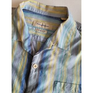 Tommy Bahama Original Fit Silk/Cotton Shirt‎ Mens XL Striped Textured Tropical
